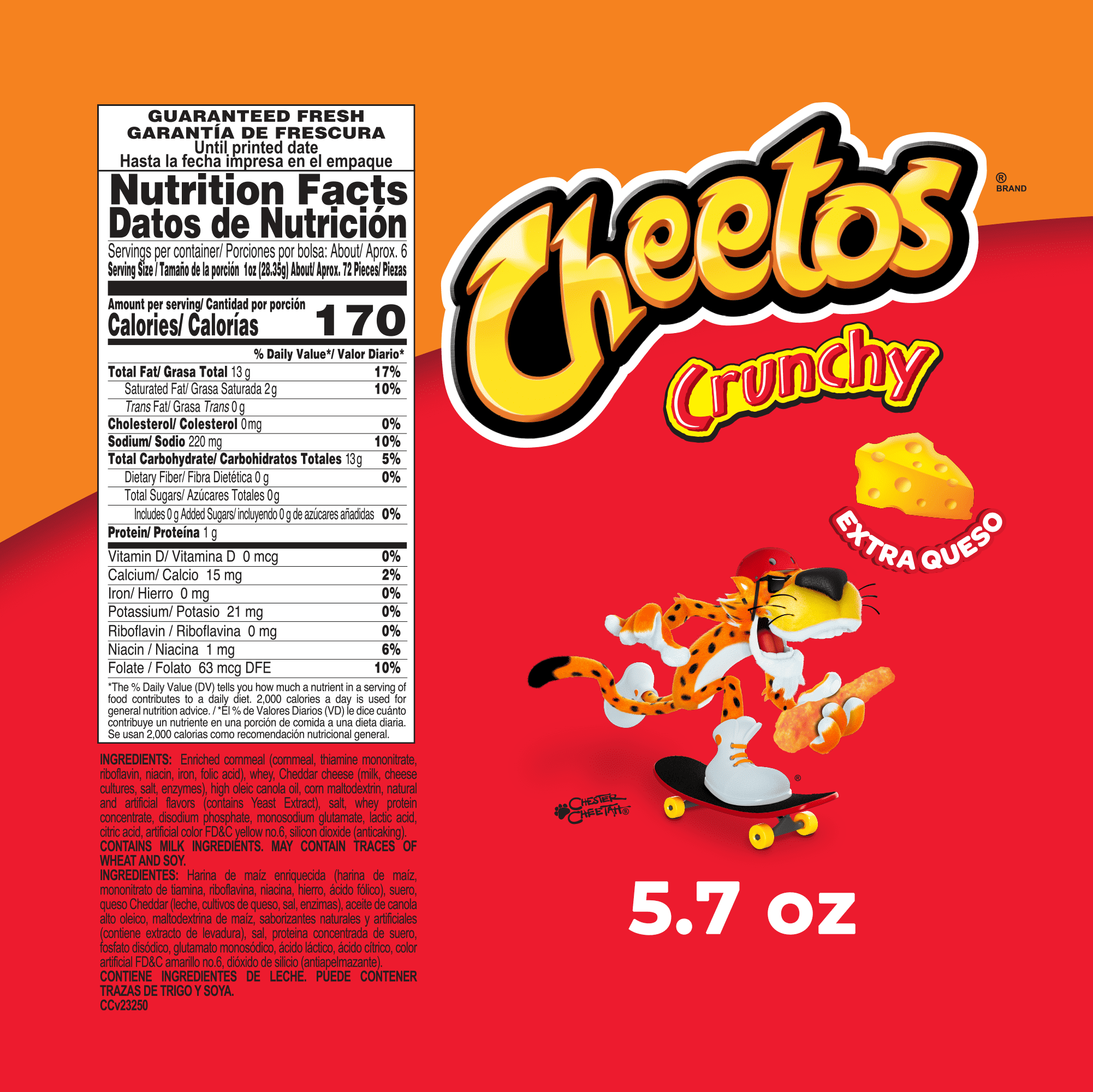 Cheetos Crunchy Cheese Flavored Snacks, 5.7 oz Bag