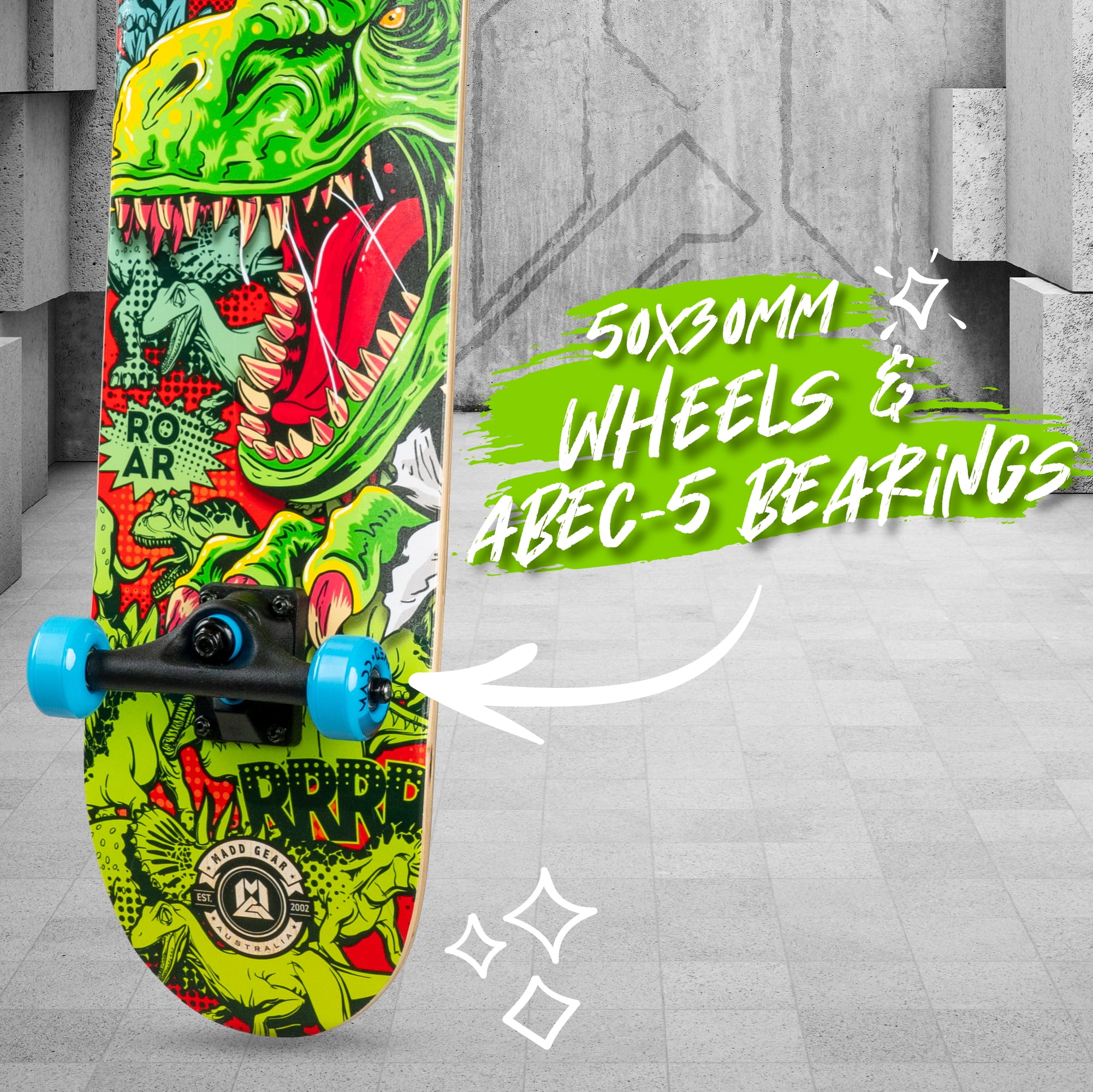 Madd Gear 31 x 7-inch Double Kicktail Beginner Complete Skateboard with 9 Ply Standard Maple Deck