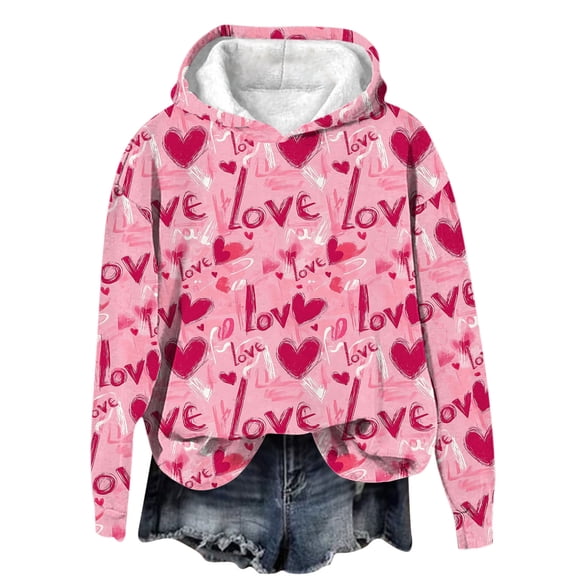 Eltusu Girls Valentine's Day Hoodies, Casual Loose Fit Heart Graphic Long Sleeve Pullover Sweatshirts Multicolor Size 3-14T