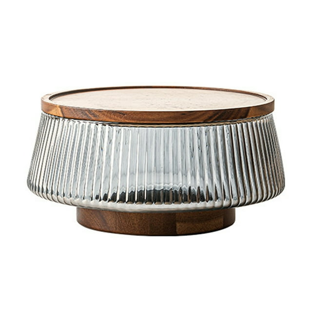 Naiovety Bandeja grande de madera de acacia para frutas y vidrio. Ensaladera de vidrio con base de madera para aperitivos y frutas. Cocina y Comedor tipo+4