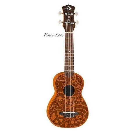 Luna Peace, Love, Music Design Mahogany Top Soprano Ukulele - Satin