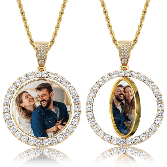 Custom Picture Necklace Personalized Photo, Personalized Circle Chain Pendant with Picture Christmas Birthday Memorial Gifts for Women Men Boyfriend