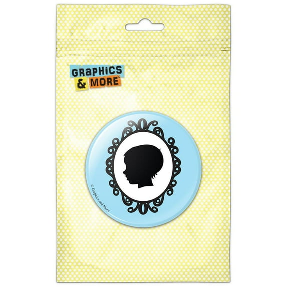 Toddler Boy Silhouette in Cameo Fancy Oval Frame Refrigerator Button Magnet