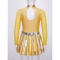 thumbnail image 4 of IEFIEL Kids Girls Figure Ice Skating Dress Halter Long Sleeve Jazz Modern Dance Leotard Dress Dancewear Gold 6, 4 of 7