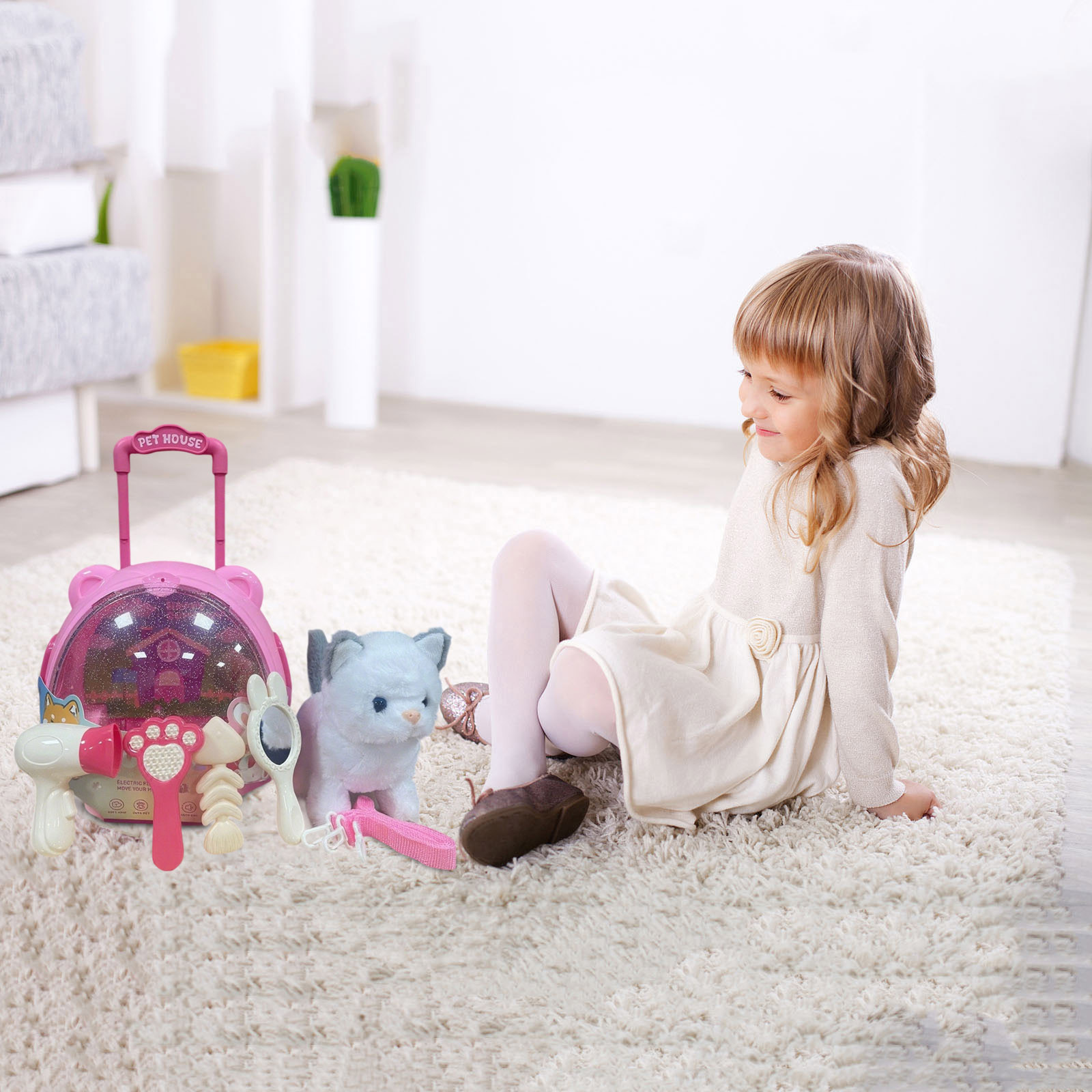Robot Dog Cat Rabbit Electric Plush Toys Interactive Stuffed Animals Plush Toy Walking Barking Tail Wagging Smart Realistic Cat Robotic Pink1 - One Size