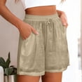 thumbnail image 4 of Womens Jeans Shorts Breathable Linen Shorts Womens Drawstring Elastic Waist Flowy Boho Shorts with Pockets Loose Fitting for Summer Beach Casual Wear Khaki XXL, 4 of 5