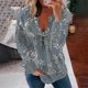 thumbnail image 2 of Tops de manga larga para mujer Cremallera Cuello en V Suéter con estampado floral Sudadera de gran tamaño Blusas tipo túnica de ajuste holgado para mujer Pompotops  FGAJ12185, 2 of 5