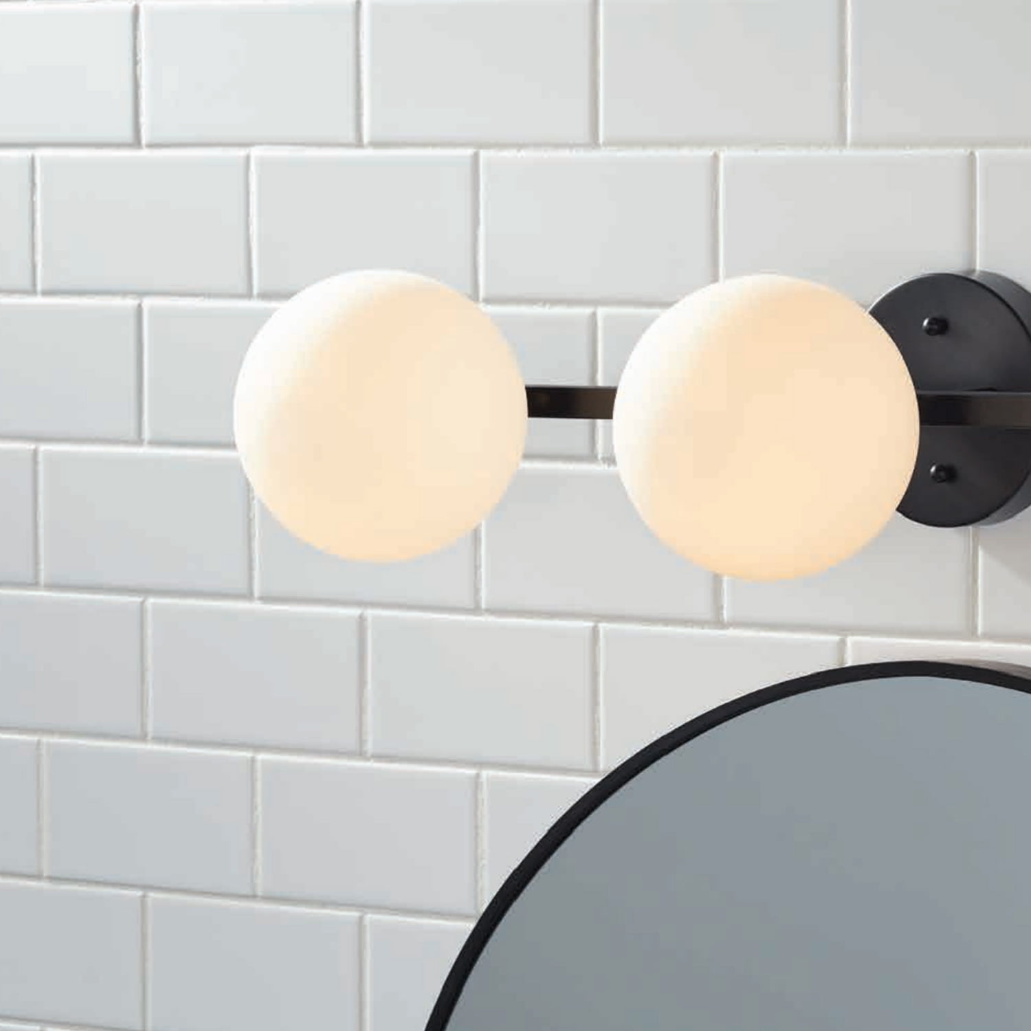 Better Homes & Gardens Modern Vanity Light, Black Finish, Frosted Glass Shades, T6 LED Bulbs