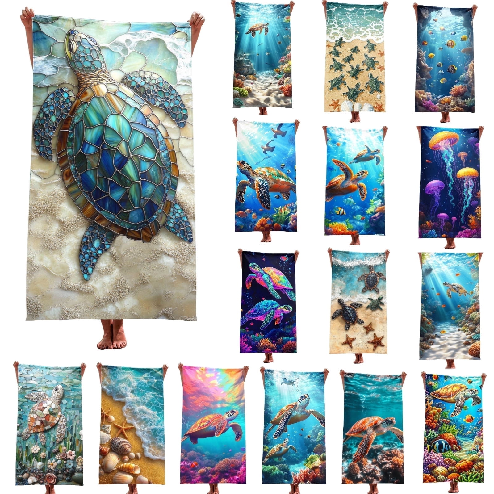 Riecok Beach Towels Beach Summer Oversized Microfiber Sandproof Blanket Lightweight Bath Towels Multicolor