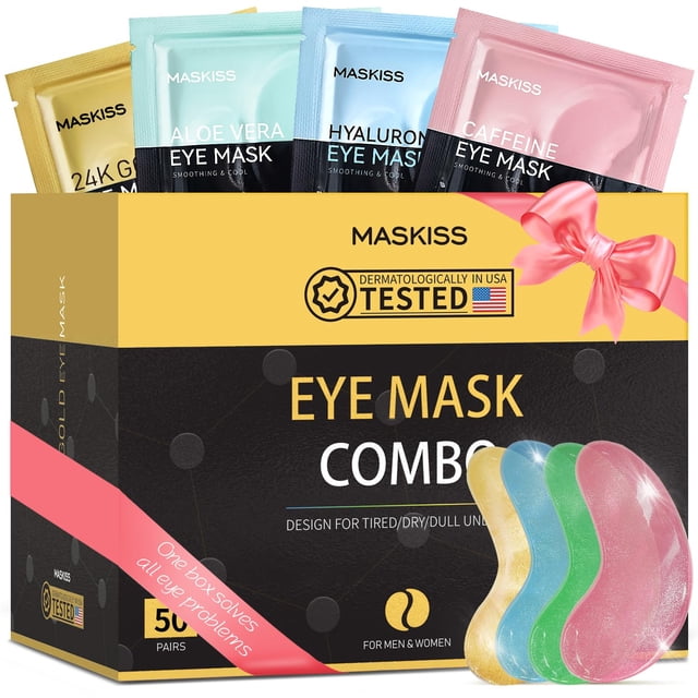 Set de mascarillas para ojos Maskiss de oro de 24 quilates, cafeína y ácido hialurónico, 50 pares