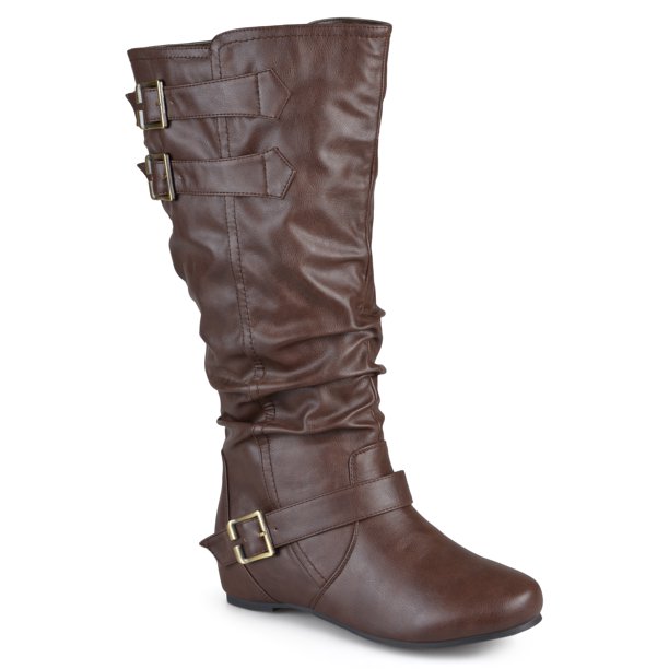 Brinley Co. - Women's Extra Wide Calf Buckle Slouch Low-wedge Boots ...