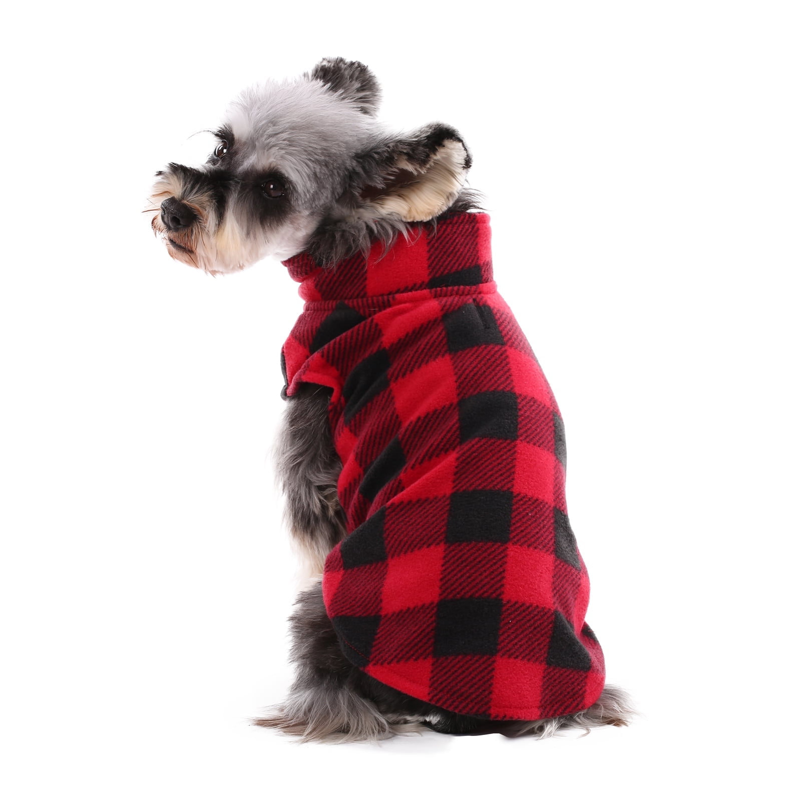 Kuoser Classic Plaid Dog Fleece Vest, Soft Stretch Sweater for Dogs, Red, XS