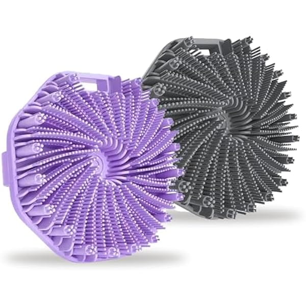wonima11 Body Scrubber, Silicone Body Scrubber, Silicone Loofah, Body Scrub Brush for Effective Showering Exfoliation, Travel Loofah for Women & Men for Delicate Skin (Gray+Purple)