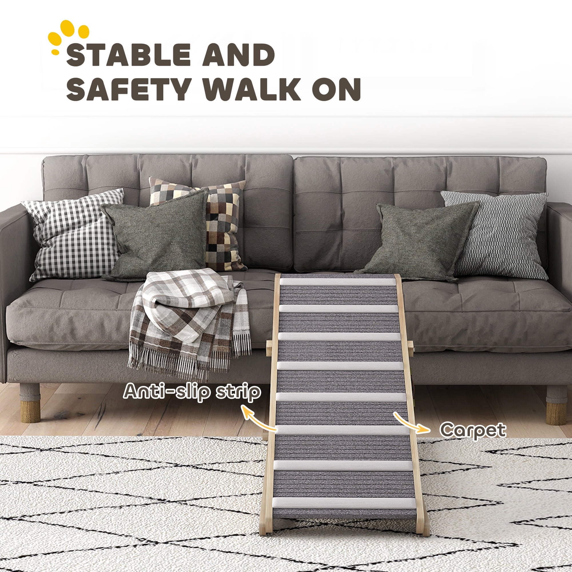 Dog Ramp for Couch, Foldable Pet Ramp for Small to Large Dog, 4 Adjustable Height from16" to 23.5", Pet Steps with Non-Slip Carpet for Bed