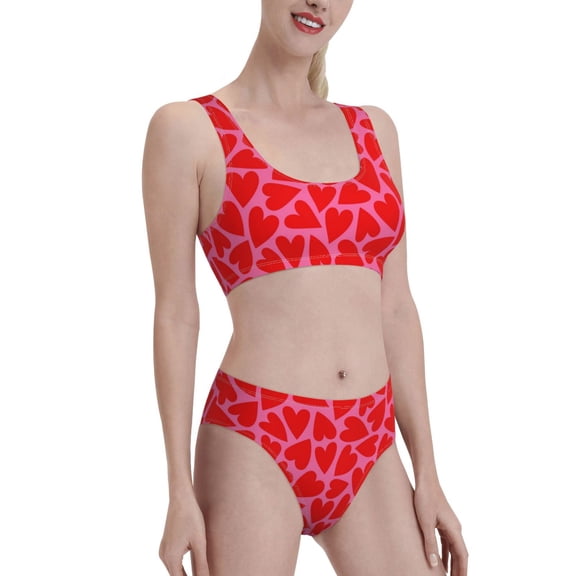 Picia Love Heart Women's High Waisted Bikini Scoop Neck Swimsuit Two Pieces Bathing Suit-Small