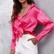 thumbnail image 4 of Camisa de manga larga de satén para mujer - Elegante blusa de imitación de seda - Corte holgado para la oficina o una fiesta, 4 of 4