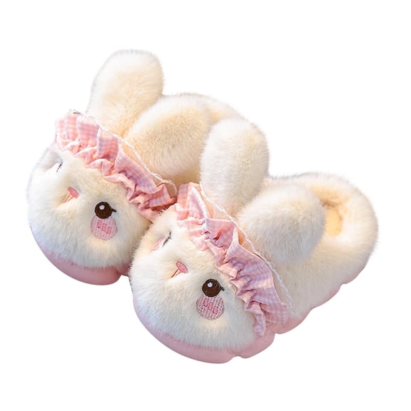 ZQUUVOU Girls Plush Slippers Cute Cartoon Non Slip Warm Cozy Cute House Shoes for Toddler Kids Big Kids Winter White