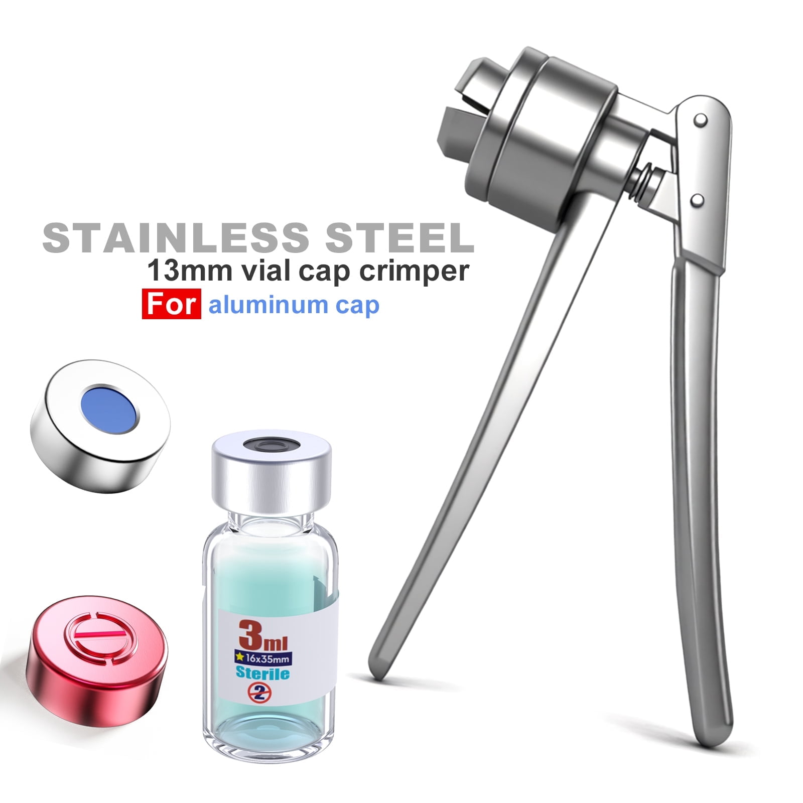 Stainless Steel Manual Vial Crimper Hand Sealing Machine,Manual Sealer for Crimping 13mm Aluminum Caps,1PCS