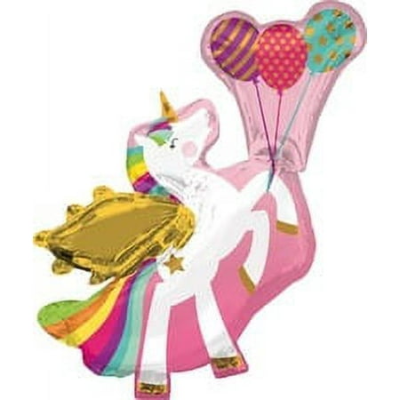 Unicorn Balloon - Large Metallic - 31 X 29 Inch - Flying Unicorn