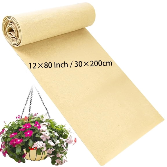 12×80 Inch Beige Felt Planter Liner Roll, Bexikou Felt Hanging Basket Liners, Tear & Bird Proof, Washable Reusable Non-Woven Fabric Liner for Hanging Baskets Window Boxes Garden Beds