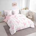 thumbnail image 3 of jejeloiu Cute Bowknot Ribbon 7 Pieces Bedding Comforter Set,Vintage Flower Floral Full Bedding Set,White Pink Fitted Sheet Flat Sheet For Girls Kids,Super Cozy Room Decor Reversible, 3 of 8
