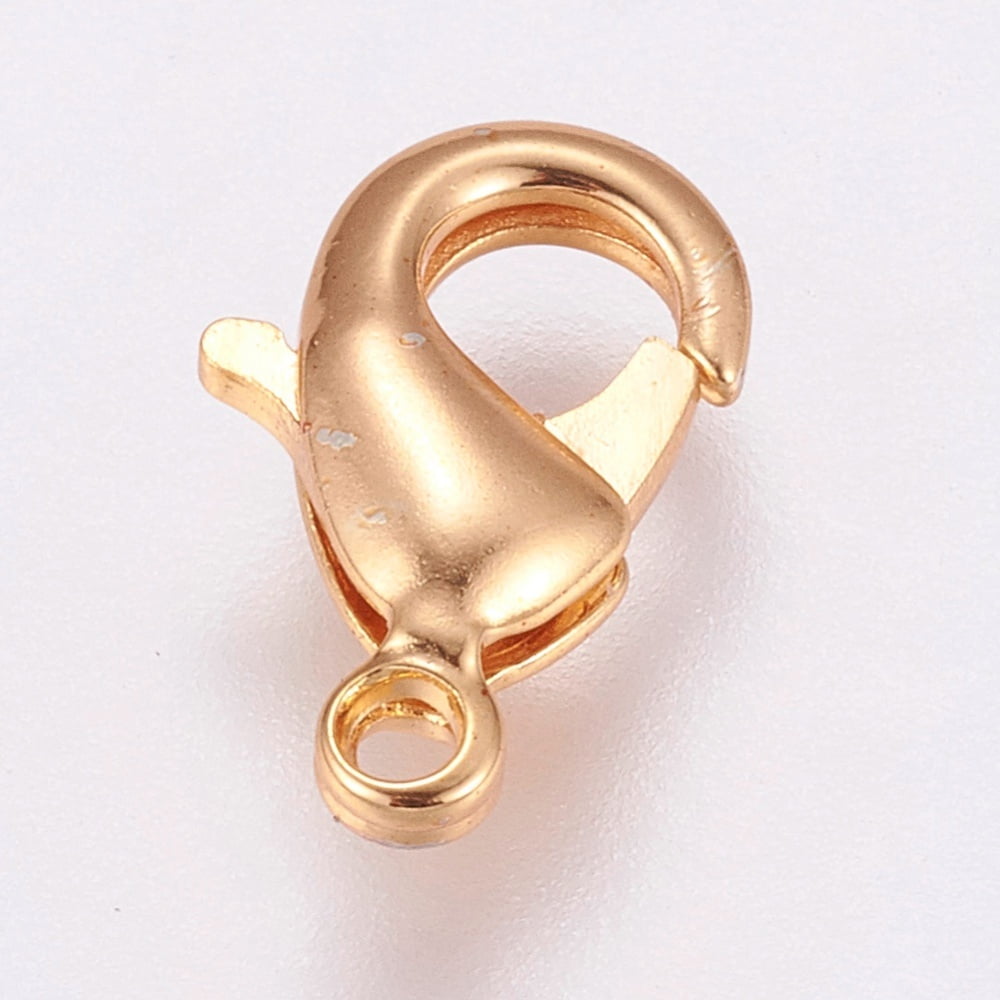 100pc Brass Lobster Claw Clasps Long-Lasting Plated Real 24K Gold Plated 12x7.5x3mm Hole: 1.5mm