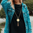 thumbnail image 5 of Juego de 12 collares colgantes largos con borlas en forma de Y, collar con barra circular de hojas para mujer, 5 of 5