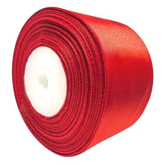 Red Satin Ribbon 2 inch x 25 Yards Double Face Ribbons for Crafts Gift Satin Red Solid Roll