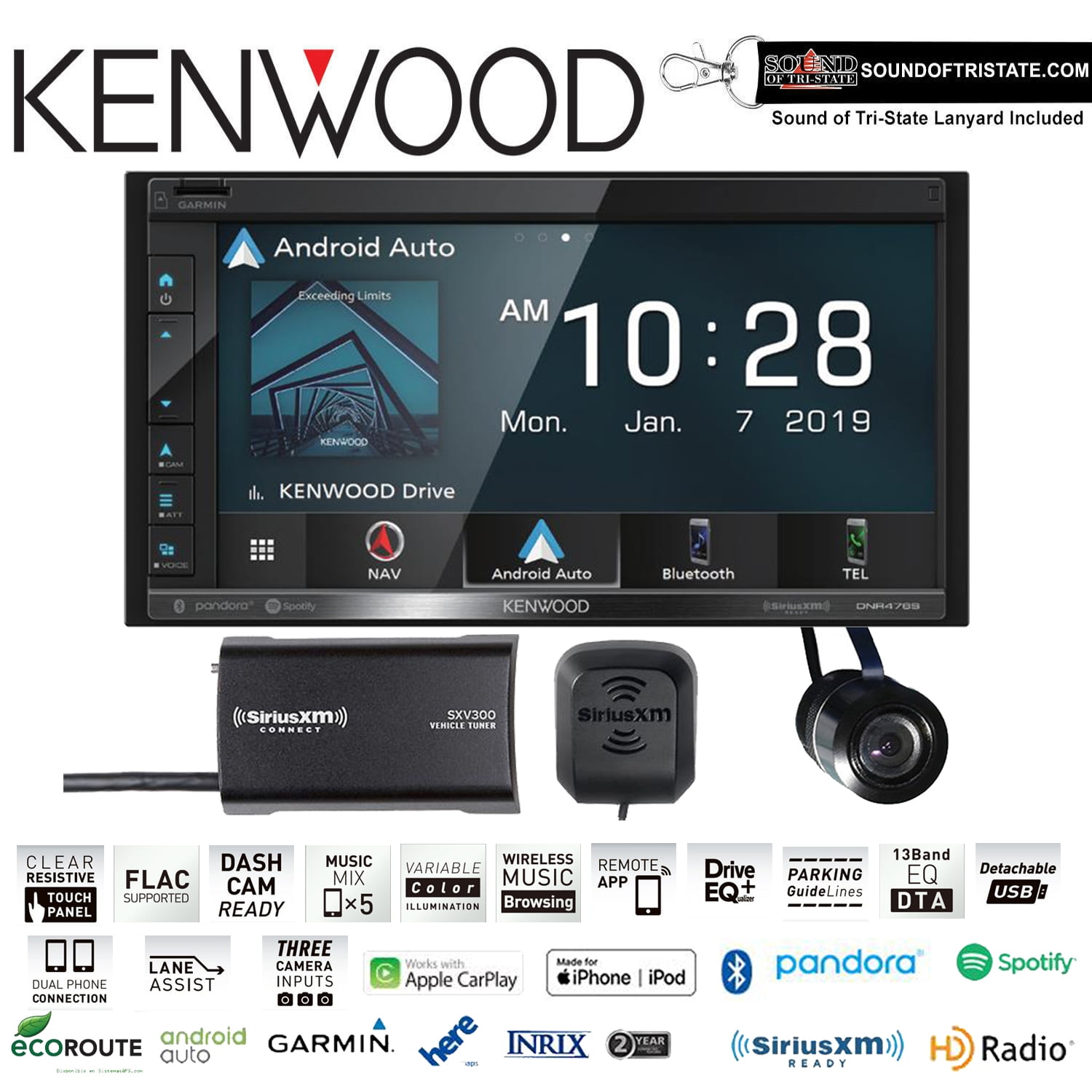 Kenwood DNR476S Navigation Receiver SiriusXM Tuner & Bullet Style