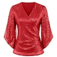 thumbnail image 5 of zaveiop Womens Sparkly Sequin Tops,3/4 Sleeve Glitter Party Dressy Blouse,V-Neck Disco Evening Club Concert Shirt (Red, 3XL), 5 of 6