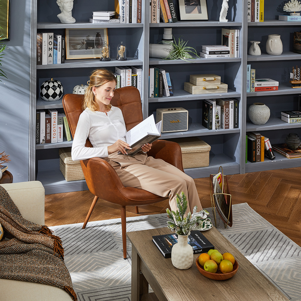 Alden Design Mid-Century Wingback Accent Chair, Brown photo 6