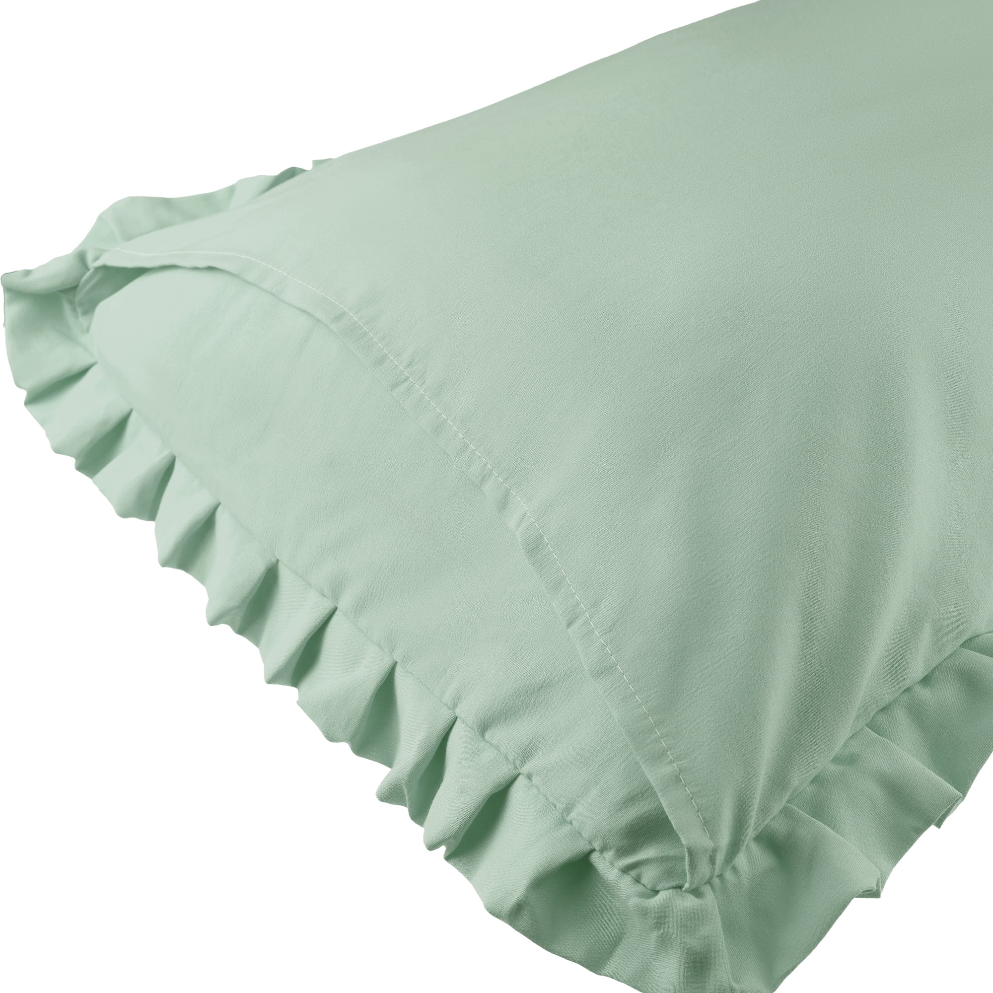 Unique Bargains Pack of 2 Ruffled Edge Ruffled Envelope Closure Pillow Shams Green Queen