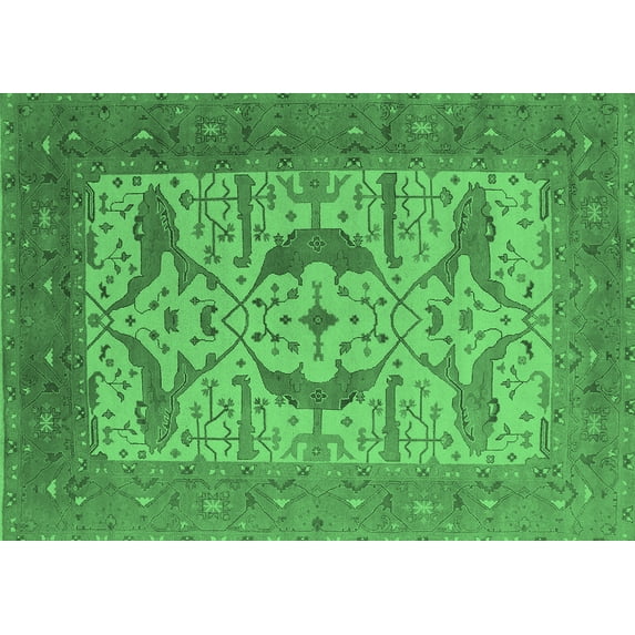 Ahgly Company Indoor Rectangle Oriental Emerald Green Industrial Area Rugs, 2' x 3'
