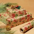 thumbnail image 5 of WarmHaven Kraft Christmas Wrapping Paper Mini Roll, Holly Leaves and Red Berries Pattern, for Classic Christmas, Winter Holiday Gift Wrapping, 17" x 33' (46.7 sq. ft), 5 of 14