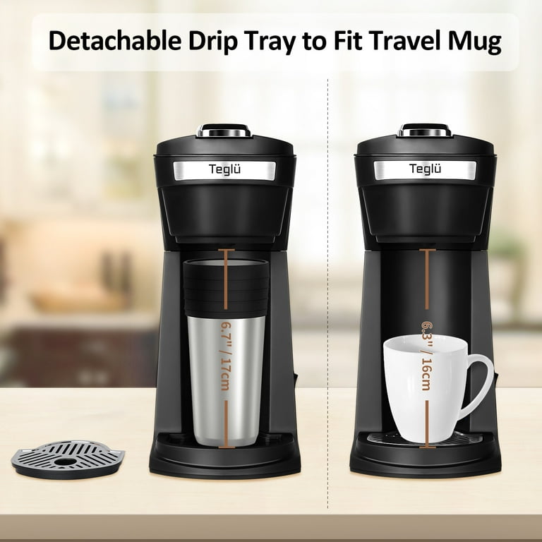 2 in 1 Single Serve Coffee Maker for K Cup Pods & Ground Coffee, Mini K Cup Coffee  Machine with 6 to 14 oz Brew Sizes, Single Cup Coffee Brewer with One-Press
