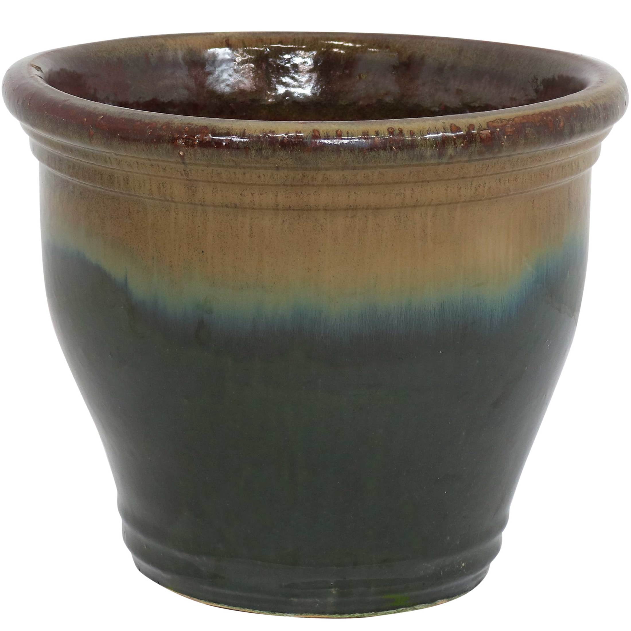 Sunnydaze Studio 15" x 15" x 12.5" Round Forest Lake Green Ceramic Outdoor Planter
