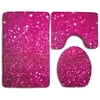 PUDMAD Pink Glitter 3 Piece Bathroom Rugs Set Bath Rug Contour Mat and Toilet Lid Cover