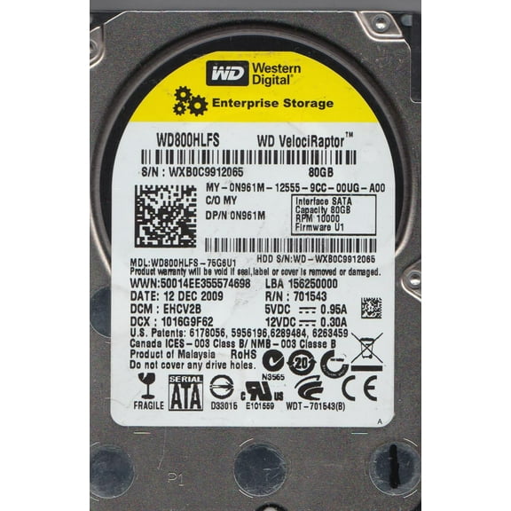 WD800HLFS-75G6U1, DCM EHCV2B, Western Digital 80GB SATA 2.5 Hard Drive