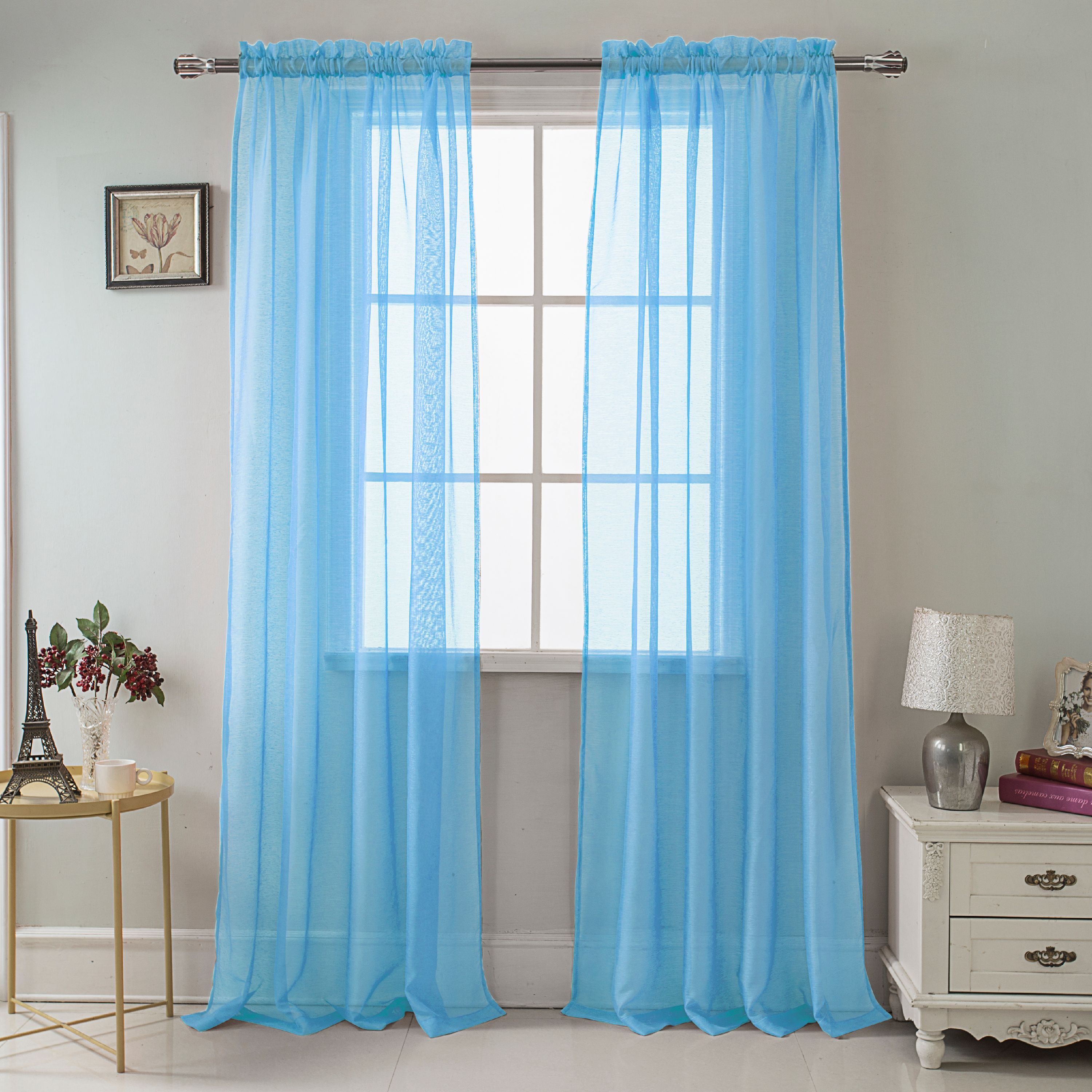 Celine Sheer 55 x 90 in. Rod Pocket Curtain Panel, Neon Blue