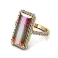 thumbnail image 2 of Bio Color Emerald Cut Watermelon Tourmaline,925 Sterling Silver ,Rose Gold Plated ,Moissanite Pave Halo Wedding Band, Pink And Green, Solitaire Ring Size 9 US, 2 of 5