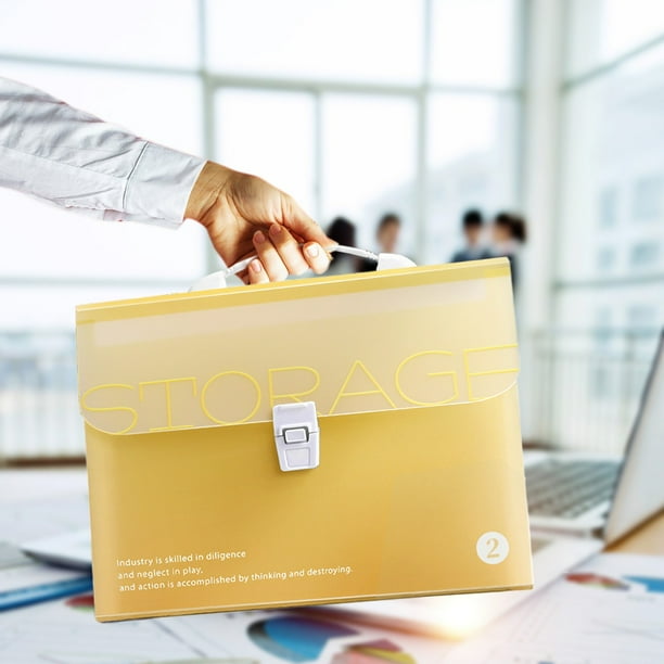 Bolsa Organizadora Portátil Multicapa para Estudiantes, Ideal para Guardar Exámenes y Trabajos. Fabricada En Plástico Amarillo de 33×24×4 Cm. | Maletín de Gran Capacidad para Documentos.