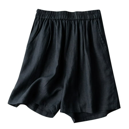 WNVMWI Womens Shorts Yoga Shorts for Women Jean Shorts for Curvy Women Comfy Drawstring Casual Summer Casual Wide Leg Elastic Waist Pocketed Shorts Casual Shorts Hot Pants Workout Bottoms Black P XL