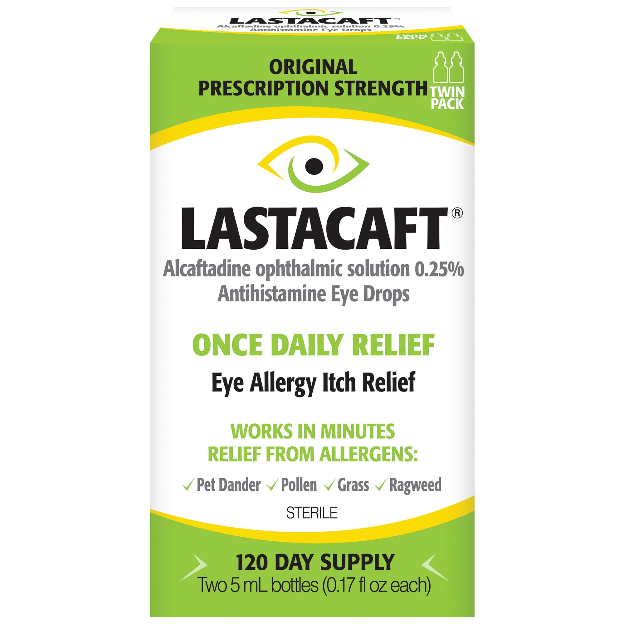 Lastacaft Once Daily Eye Allergy Itch Relief Drops, 2x5 ml, 120-Day Supply