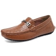 thumbnail image 4 of Brown Crocodile Embossed Leather H Buckle Driving Loafers for Men, 4 of 8