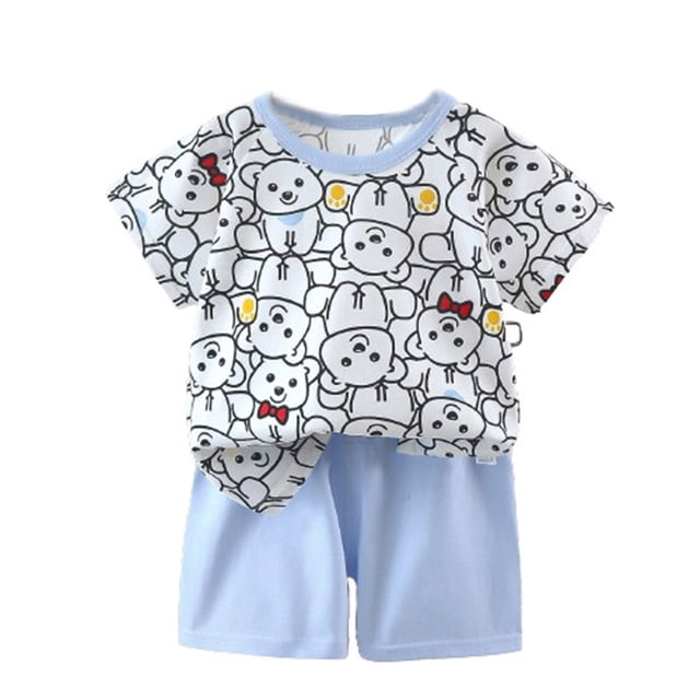 Birdeem Ensembles de Blouses et Chemises à Manches Courtes à Col Rond Bébé Été Mignon Imprimé Col Rond Manches Courtes + Ensemble de Shorts