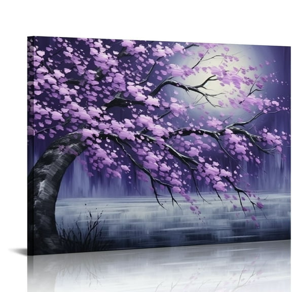 COMIO Purple Plum Blossom Flower Painting on Canvas Black and White Seascape Wall Art Abstract Artwork for Bedroom Decor