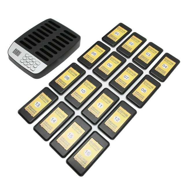 Restaurant Pager System 16, Wireless Calling System 3 Vibration Modes Long Standby Time Plug and Play Strong Signal for Pizzeria for Restaurant US Plug
