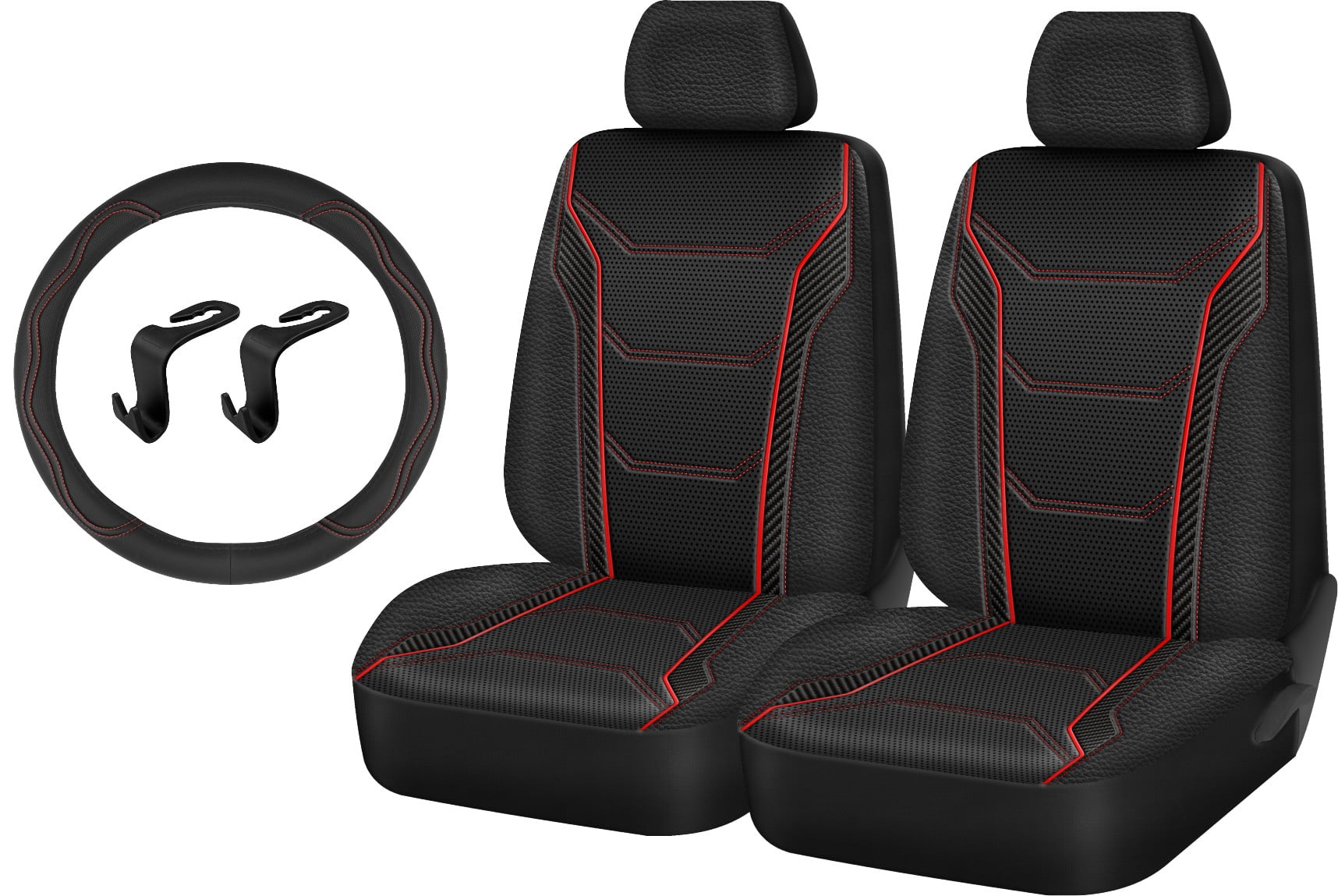 Auto Drive 5-Piece Car Seat cover kit Carbon Fiber Black with Red Piping