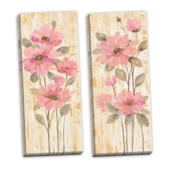 Gango Home Decor Contemporary Beautiful Garden Stems I & II by Silvia Vassileva (Ready to Hang); Two 8x20in Hand-Stretched Canvases