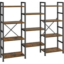 Triple 4 Tier Bookshelf, Bookcase with 11 Open Display Shelves, Wide Book Shelf Book Case for Home & Office, Rustic Brown
